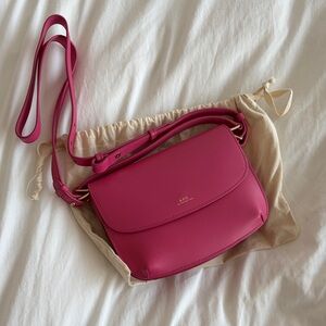 A.P.C. Fuchsia Leather Flap Crossbody Bag